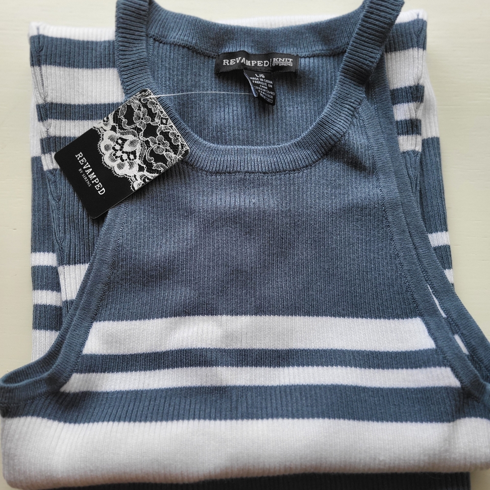 Revamped Women's Blue and White Striped Midi Dress